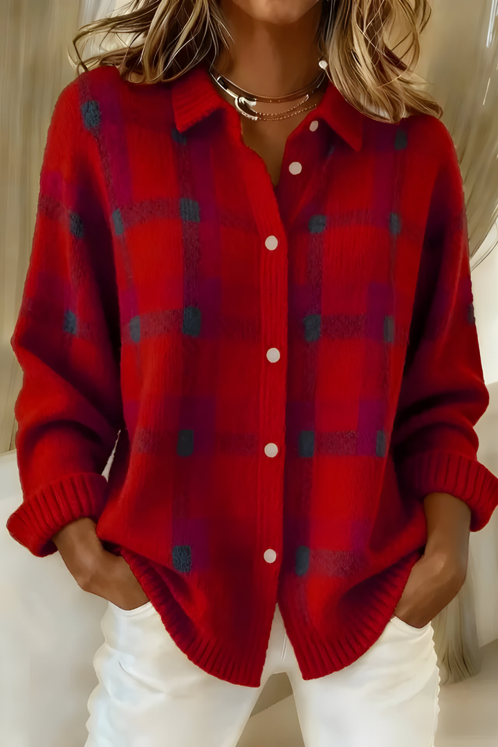 Anna | Cardigan en Maille à Carreaux