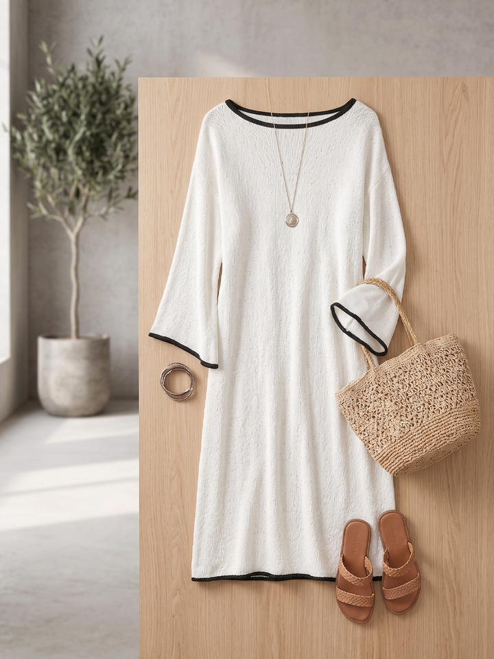 Éloïse™ | Robe Midi en Tricot à Col Bateau et Manches Évasées 3/4