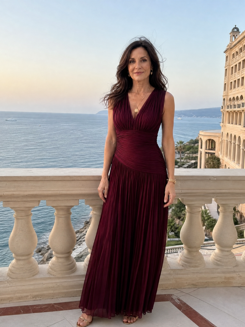 Lemar™ Robe midi plissée sans manches à col en V