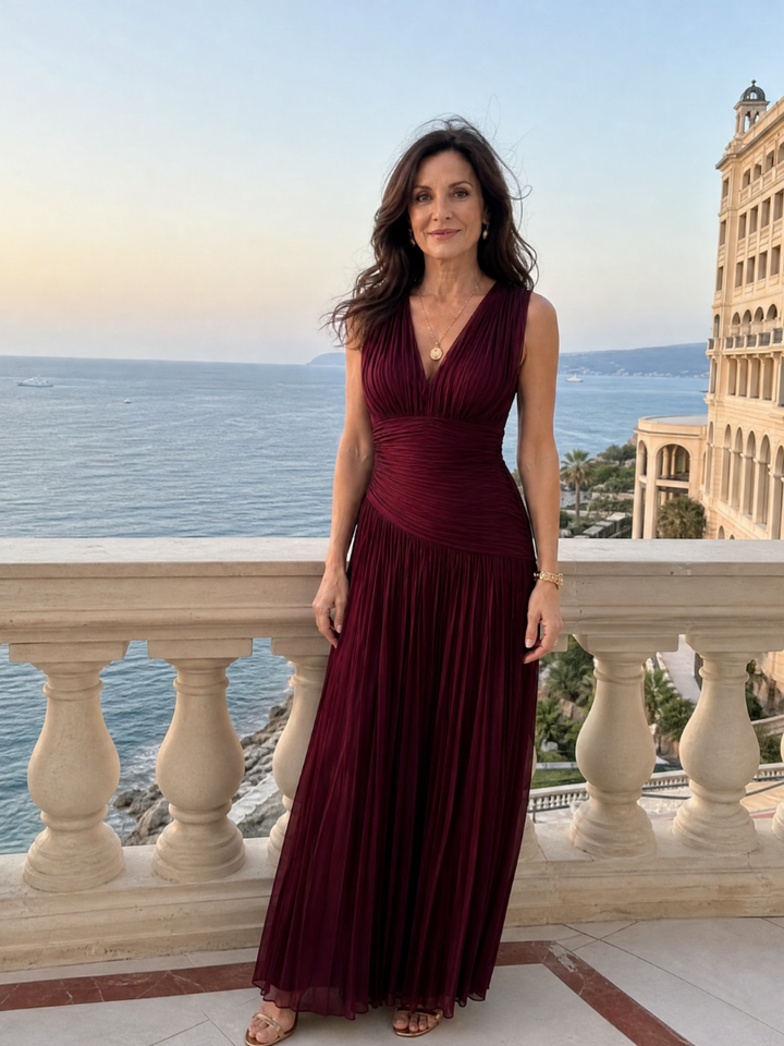 Lemar™ Robe midi plissée sans manches à col en V