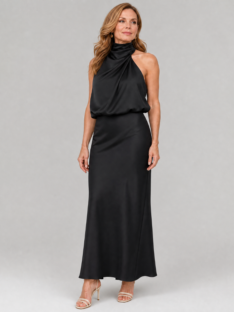 Nopal™ Robe midi sans manches à encolure drapée