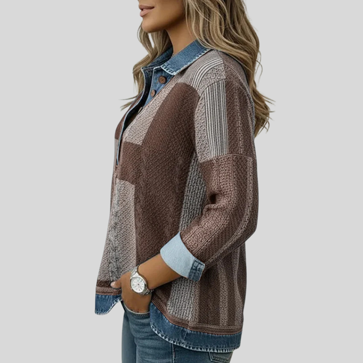 Sylvie | Pull Patchwork Effet Denim