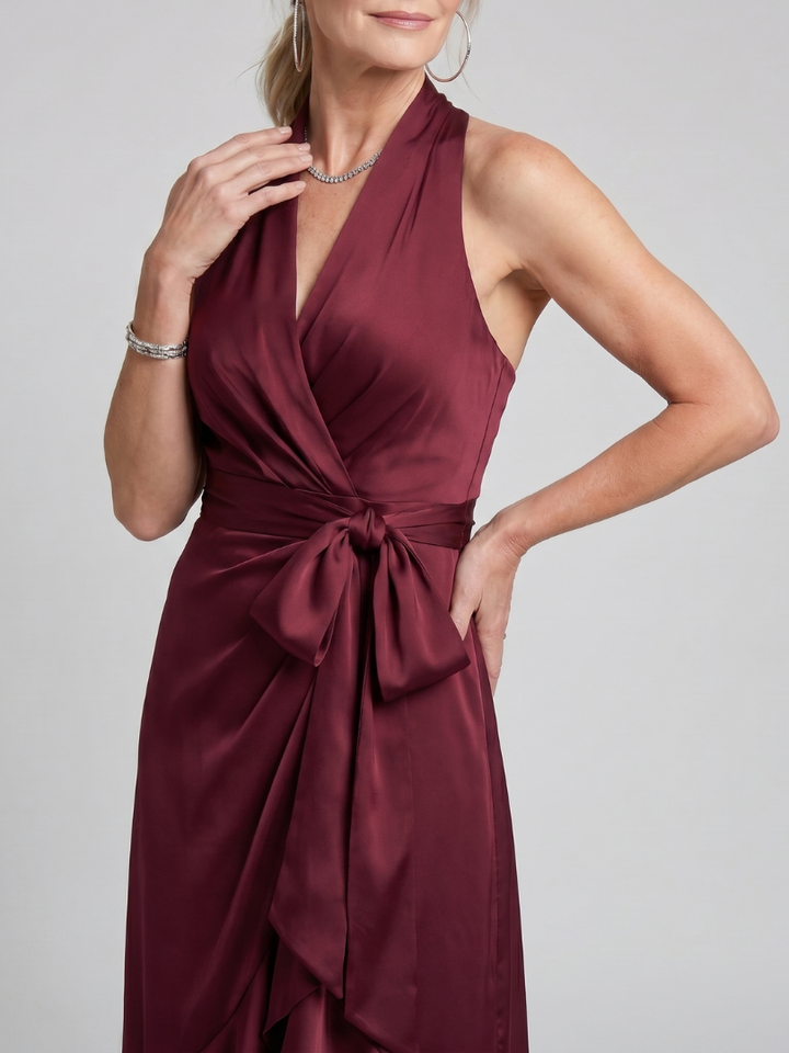Honora | Robe Midi Portefeuille Dos-Nu Ourlet Asymétrique