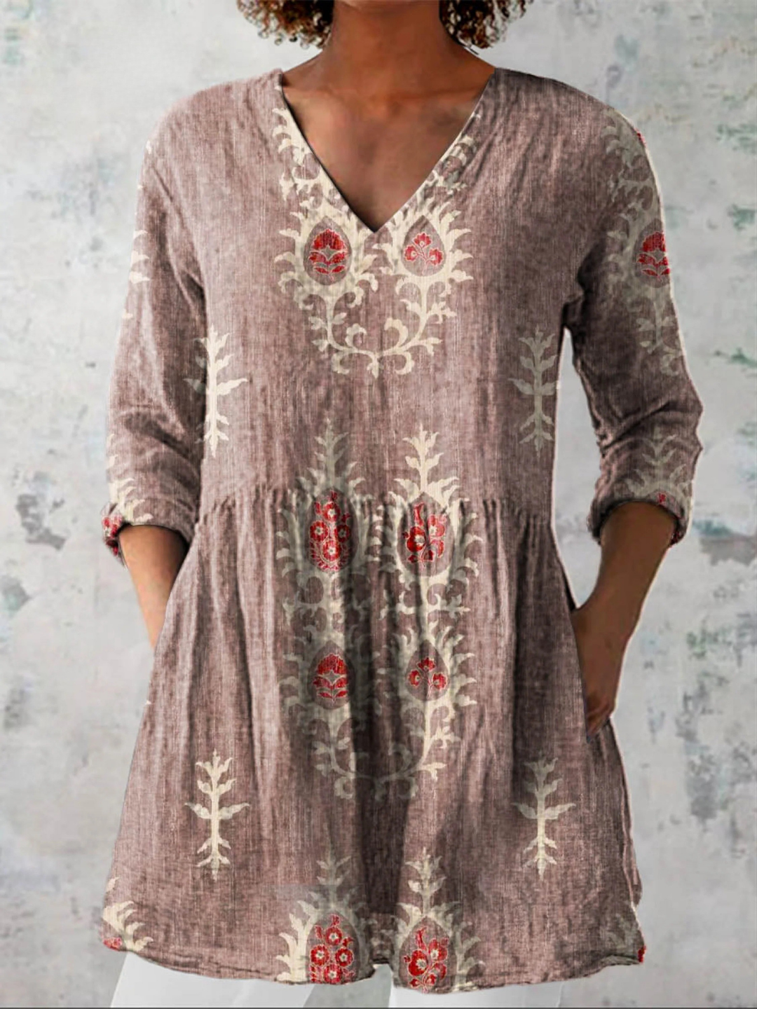 Karine | Blouse longue à col en V