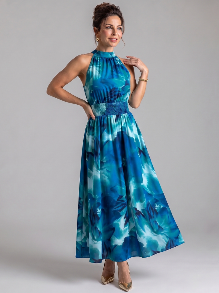 Olivia™ Robe midi à taille froncée et imprimé abstrait
