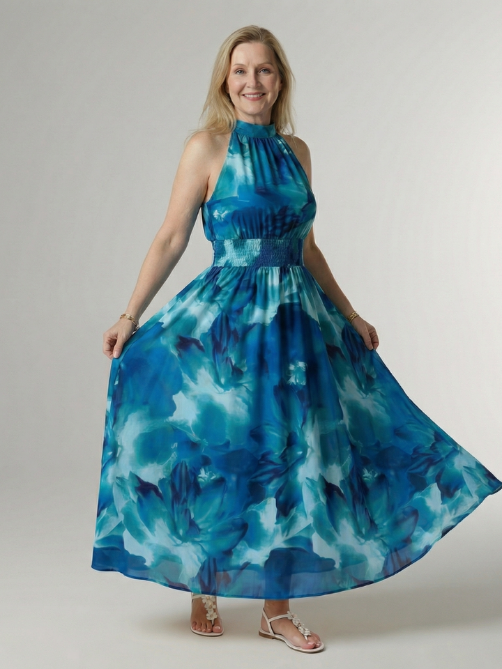Sylin™ Robe midi dos-nu froncée