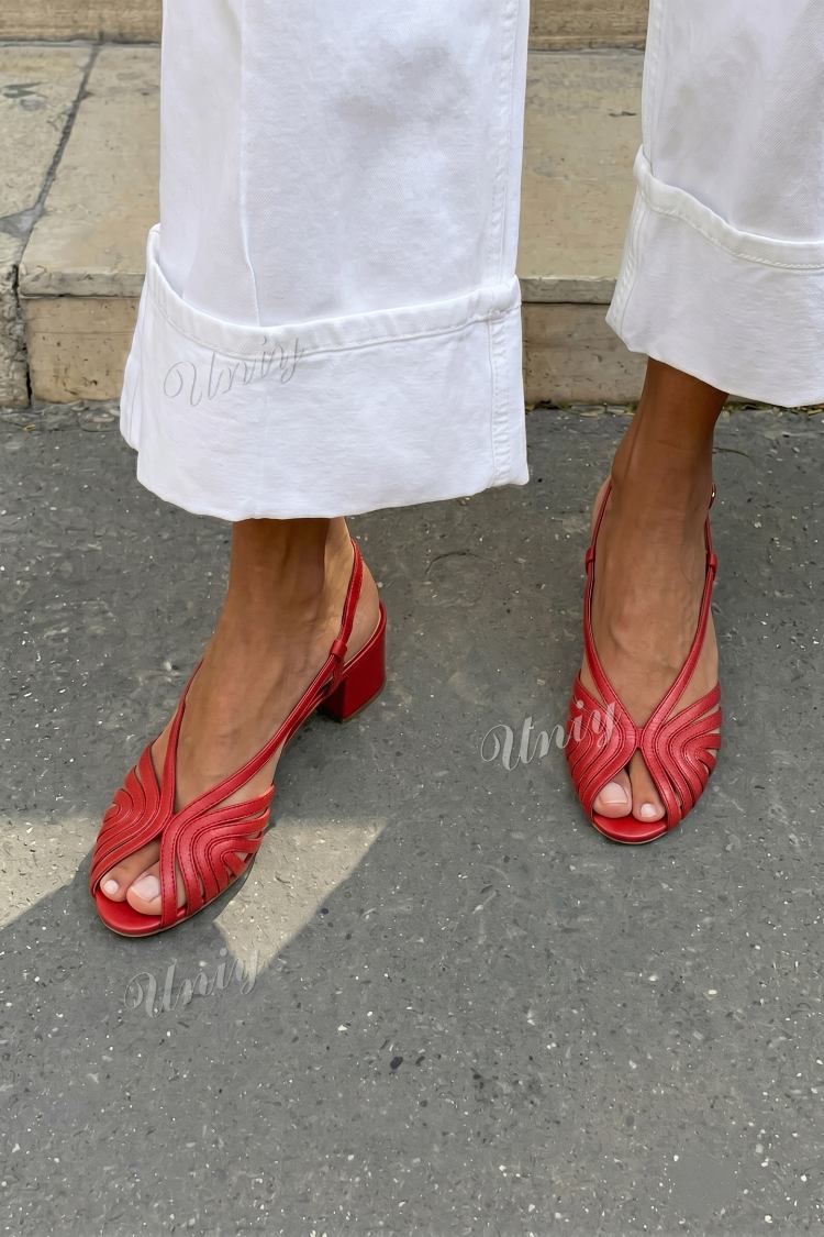 Escarpins slingback à talon bloc peep toe tressés métallisés Or Rose