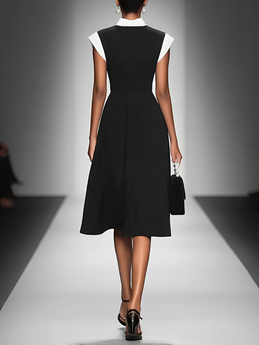 Ariane | Robe Midi Femme à Décolleté Carré et Manches Colorblock