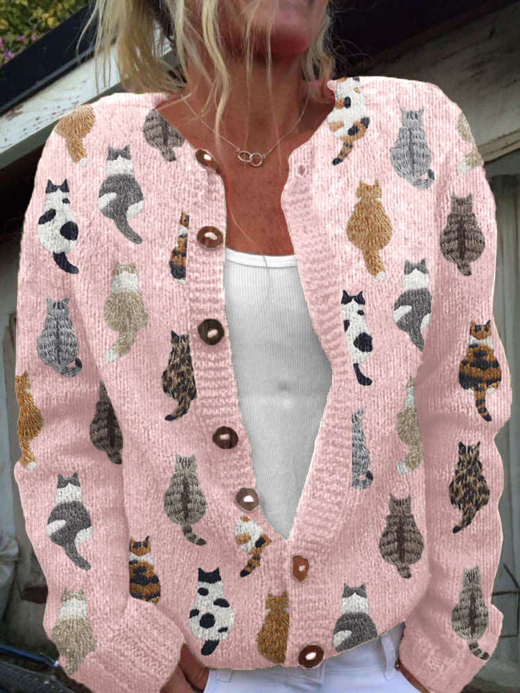 Charlotte™ | Cardigan Douillet à Imprimé Chat