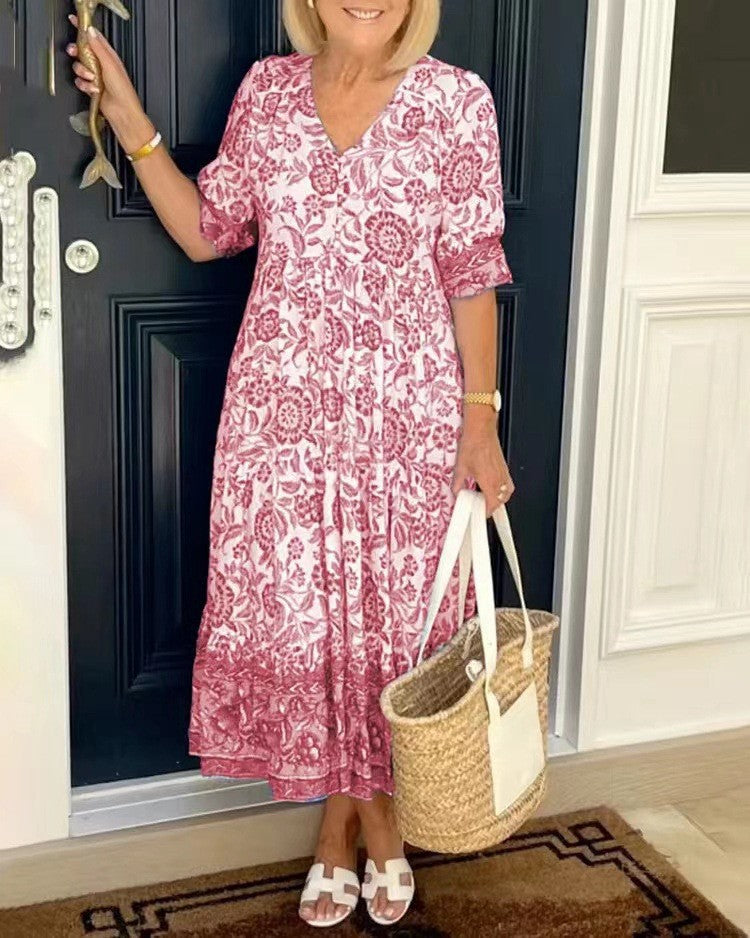 Keisha | Robe fleurie gracieuse à col en V