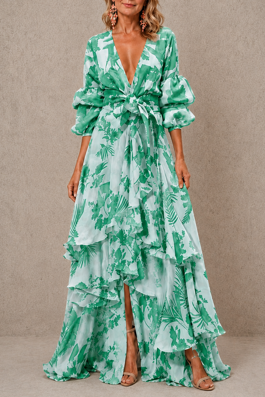 Victoria | Robe élégante à volants avec ceinture à nœud chic