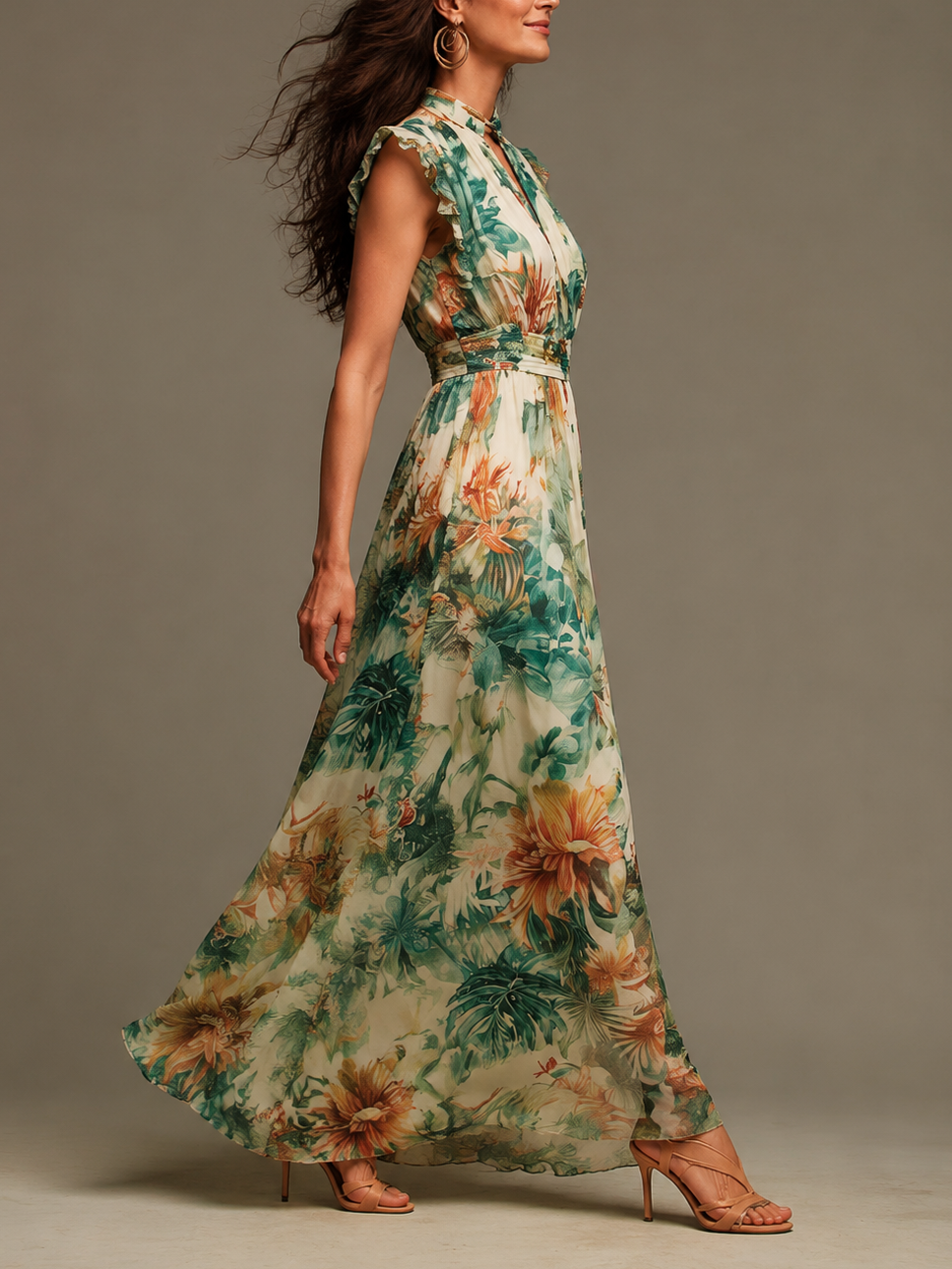 Grace | Robe à imprimé tropical peint