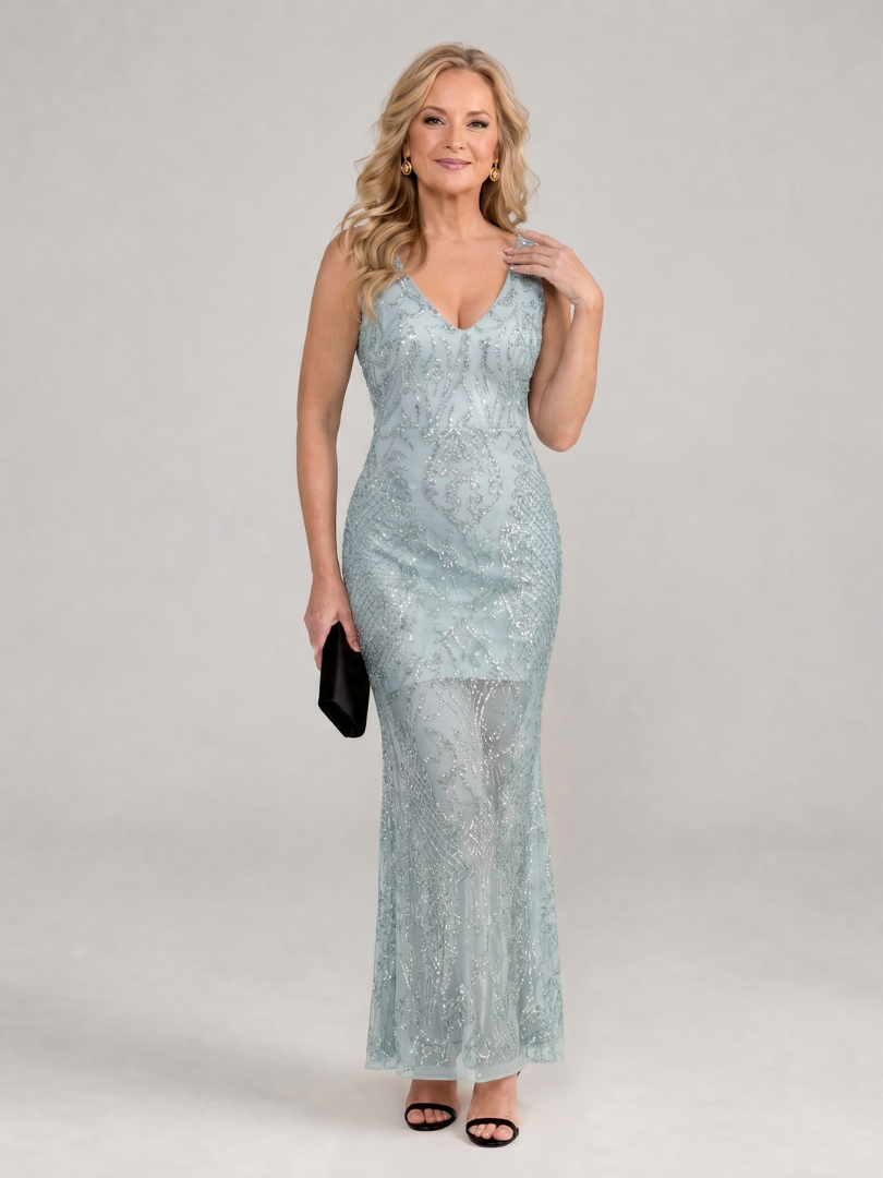 Sirea™ Robe midi sans manches à sequins et empiècements transparents