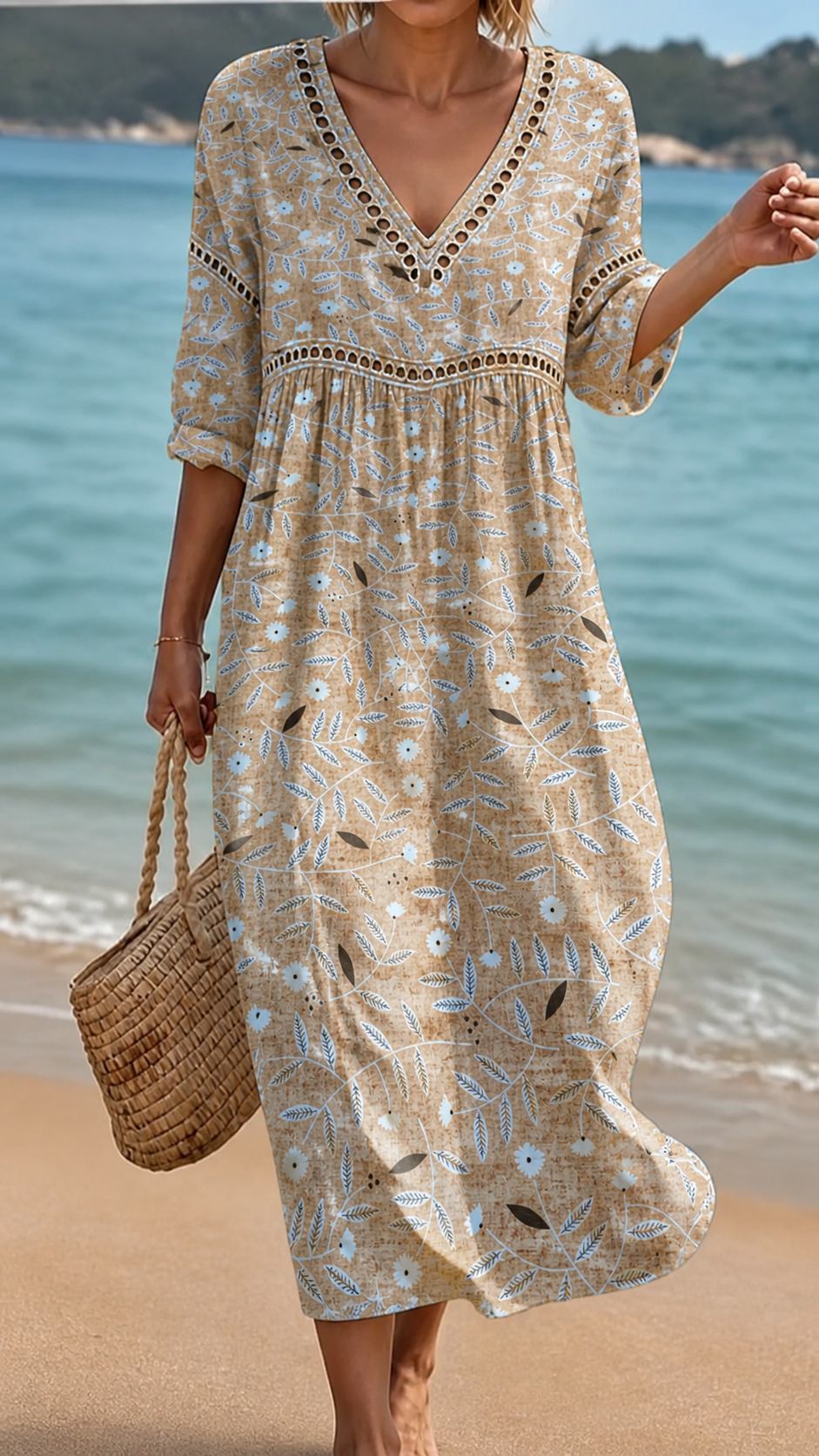 Robe de plage à fleurs aux tons chauds