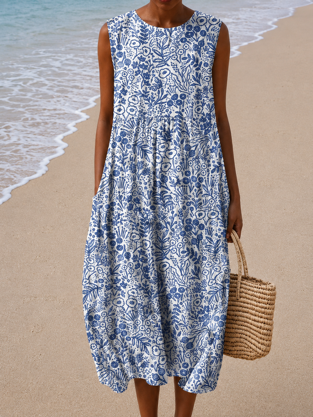 Ava - Robe midi sans manches à coupe décontractée pour femme