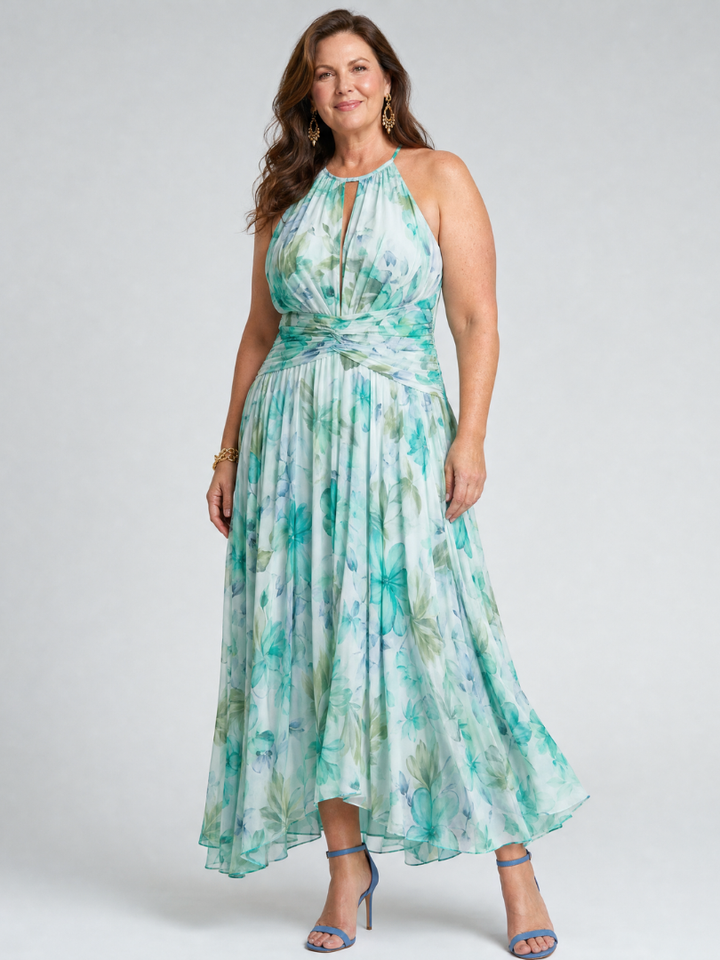 Portia™ Robe midi dos-nu plissée à doux imprimé floral