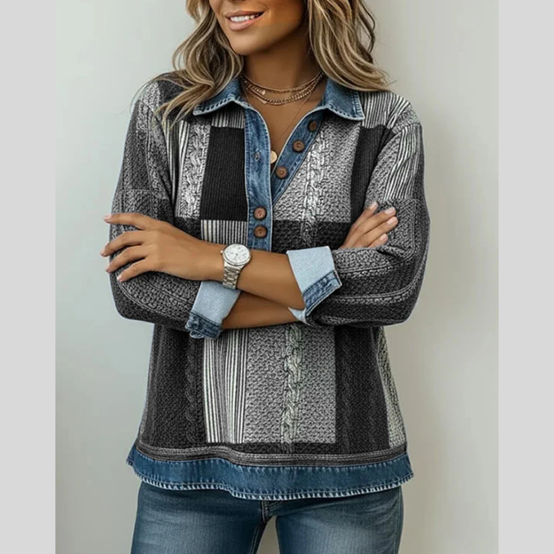 Sylvie | Pull Patchwork Effet Denim