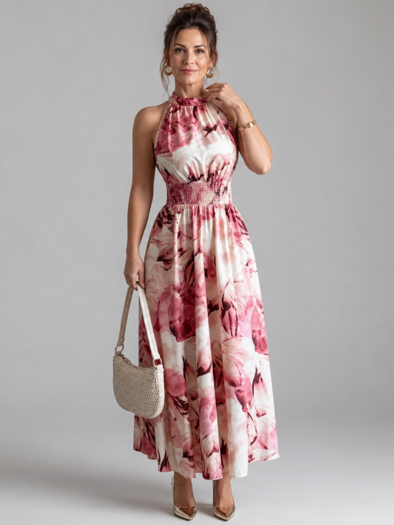 Olivia™ Robe midi à taille froncée et imprimé abstrait