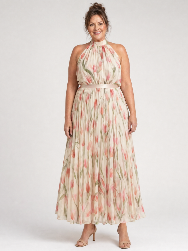 Aurelle™ Robe midi fleurie à encolure dos-nu