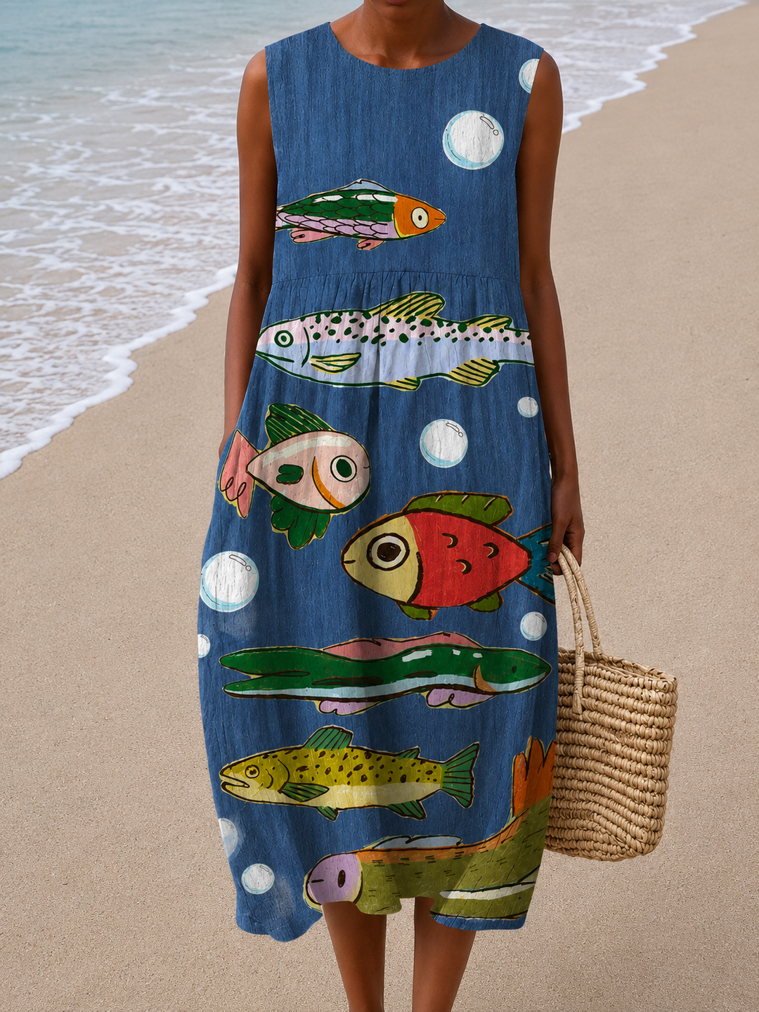Mia - Robe midi coupe décontractée sans manches pour femme