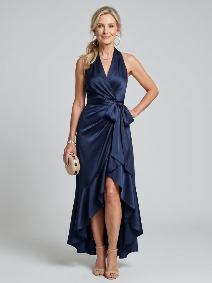 Honora | Robe Midi Portefeuille Dos-Nu Ourlet Asymétrique