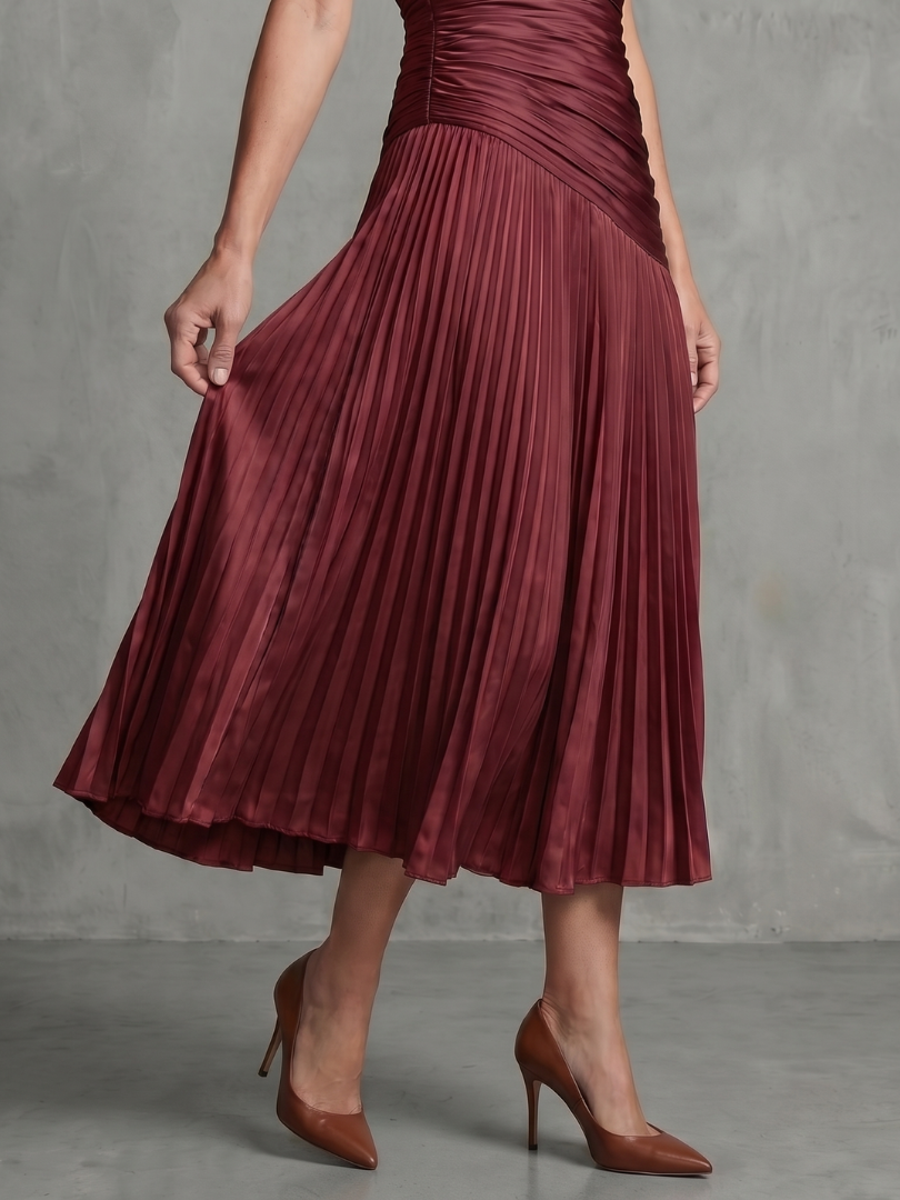 Theodora | Robe Midi à Rayures Taille Plissée