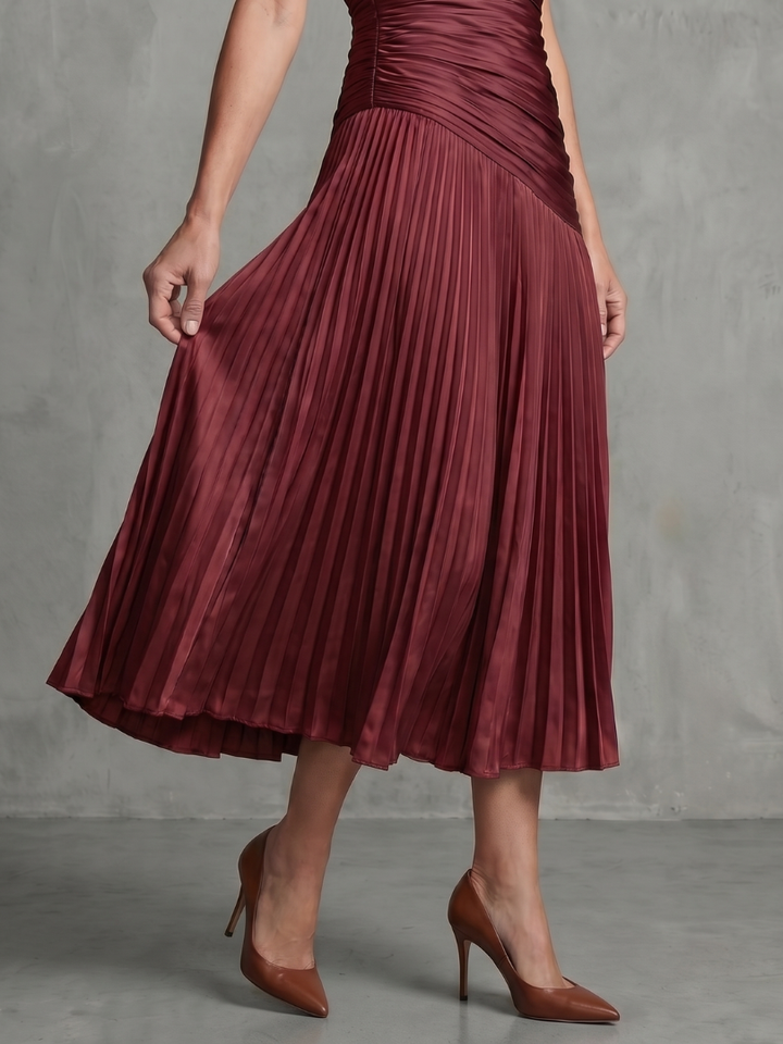 Theodora | Robe Midi à Rayures Taille Plissée