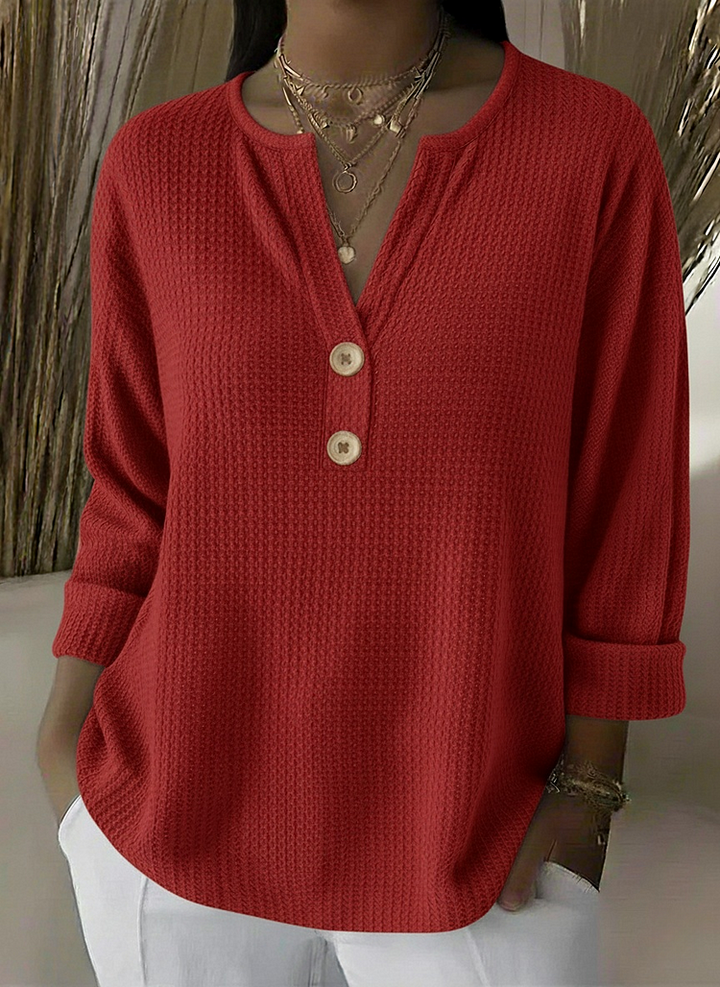 Lucie | T-shirt Henley à Texture Gaufrée avec Boutons