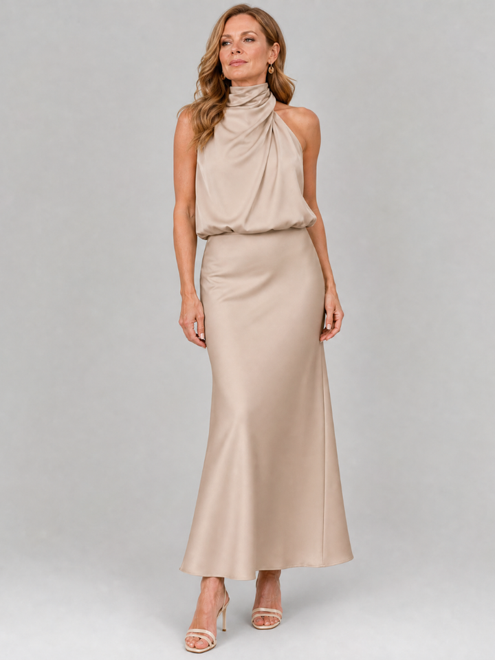 Nopal™ Robe midi sans manches à encolure drapée