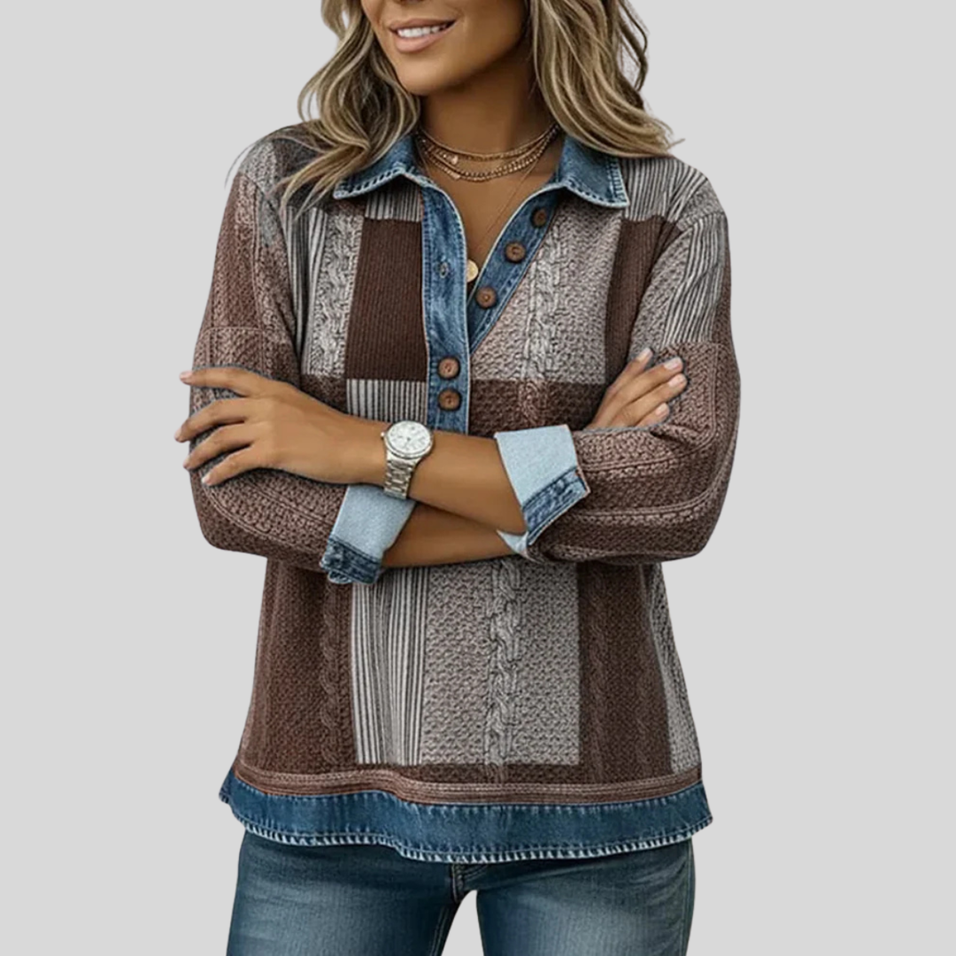 Sylvie | Pull Patchwork Effet Denim