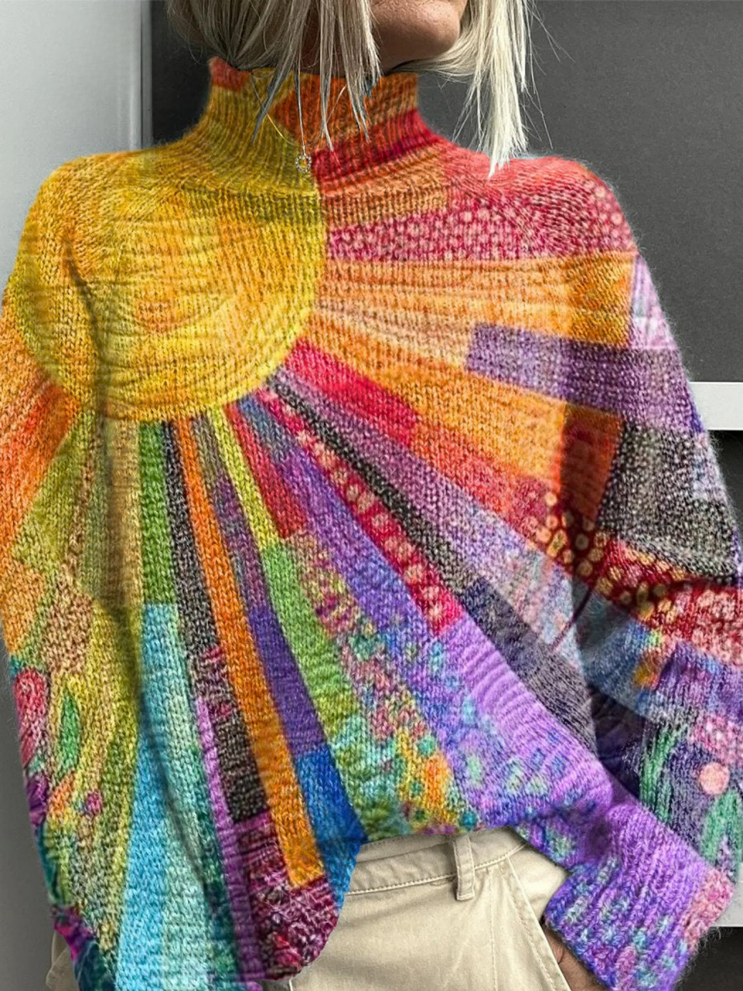 Pamela | Col roulé artistique à motif rayons de soleil