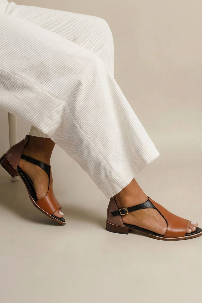 Sandales d'été Marron en cuir PU avec bride à la cheville