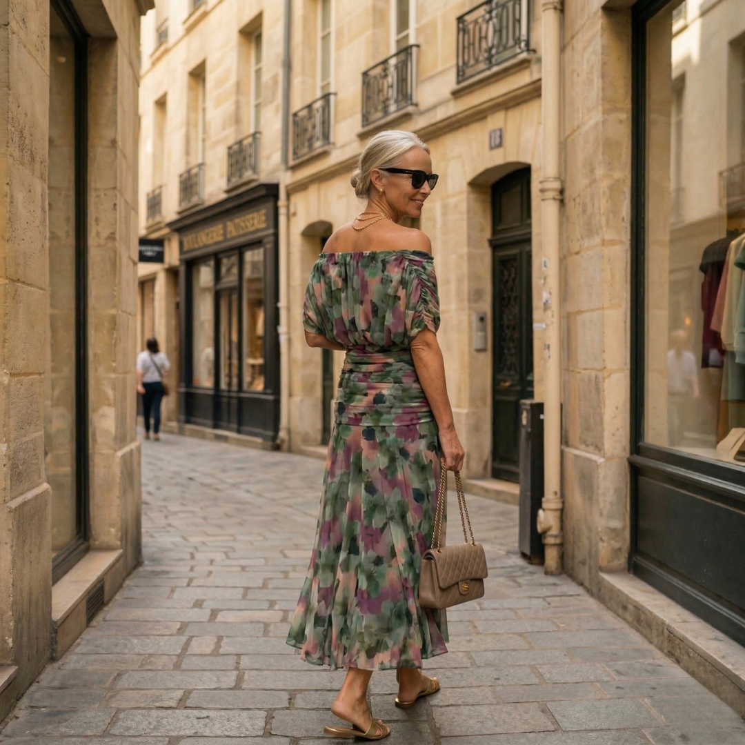 Diane | Robe Maxi Drapée à Col en V et Manches Voilées