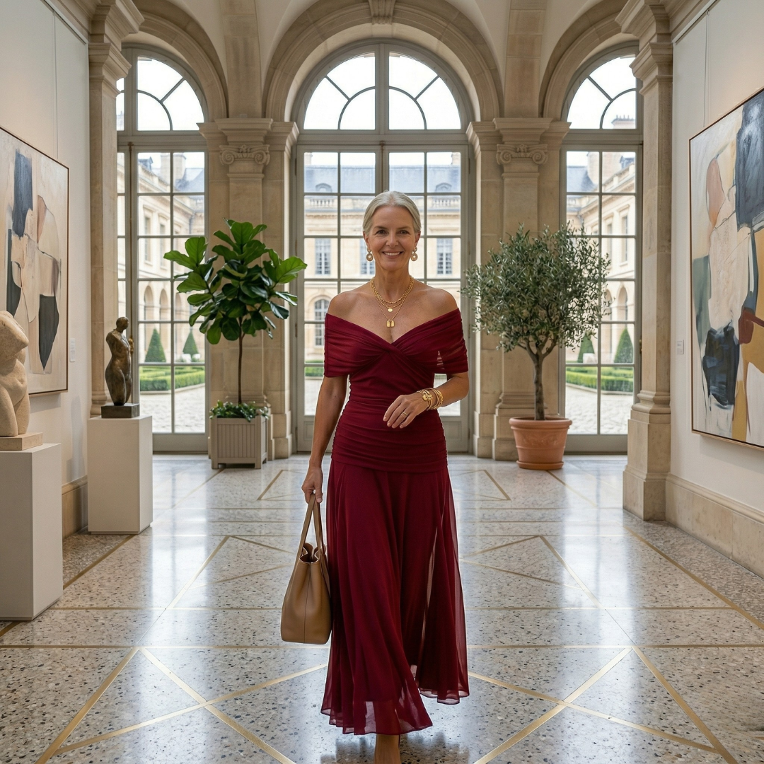 Diane | Robe Maxi Drapée à Col en V et Manches Voilées