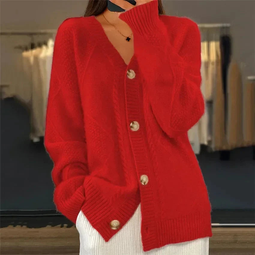 Aaliyah | Cardigan à Col V Boutonné avec Maille Losange, Couche du Quotidien