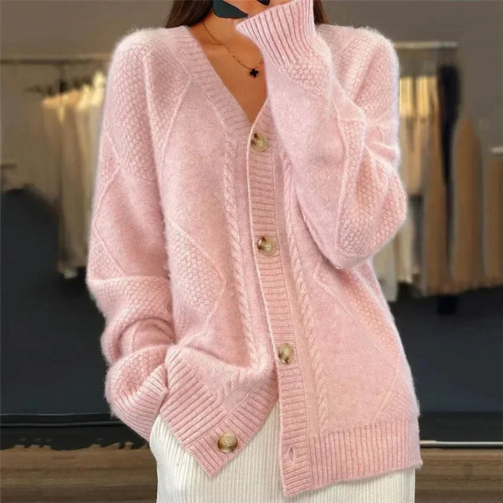 Aaliyah | Cardigan à Col V Boutonné avec Maille Losange, Couche du Quotidien
