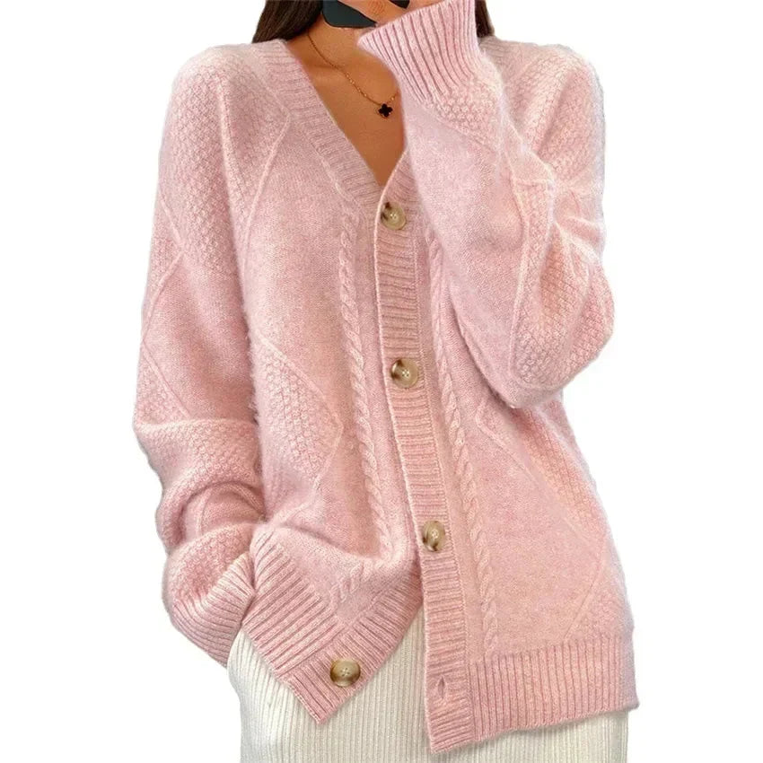 Aaliyah | Cardigan à Col V Boutonné avec Maille Losange, Couche du Quotidien
