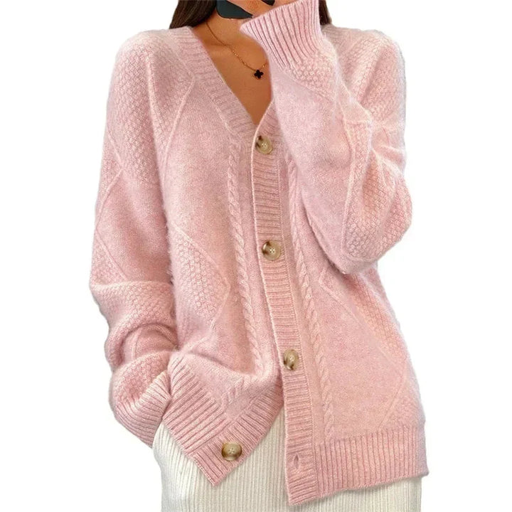 Aaliyah | Cardigan à Col V Boutonné avec Maille Losange, Couche du Quotidien
