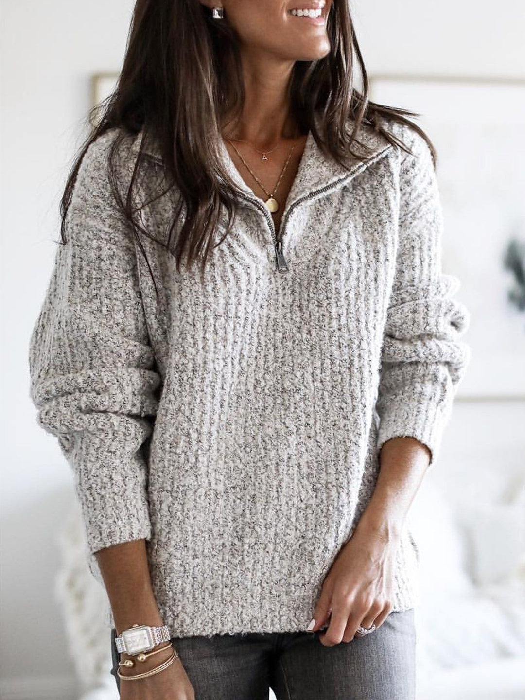 Greta | Pull décontracté à col zippé en quart de longueur