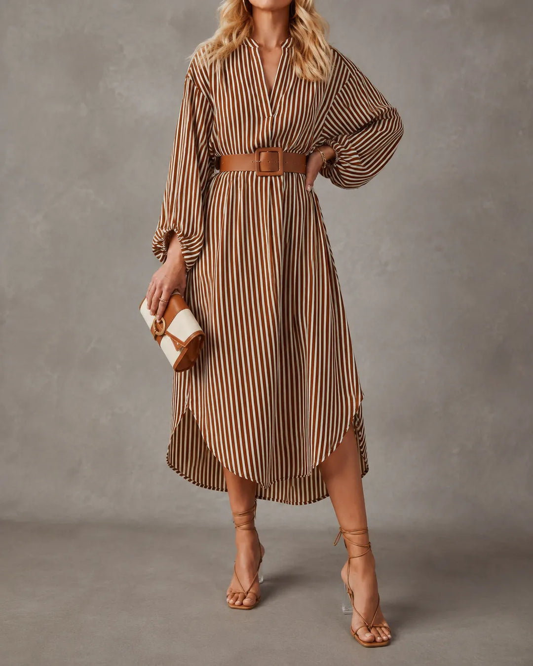 Sienna | Robe chemise midi rayée à ceinture