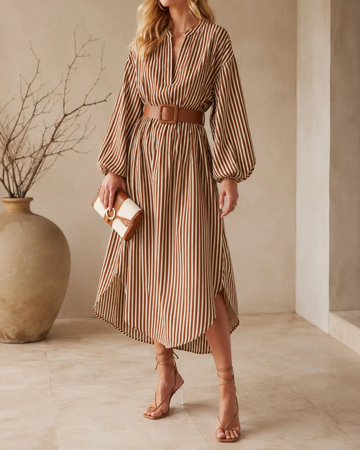 Sienna | Robe chemise midi rayée à ceinture