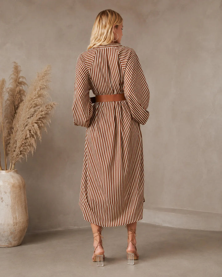 Sienna | Robe chemise midi rayée à ceinture