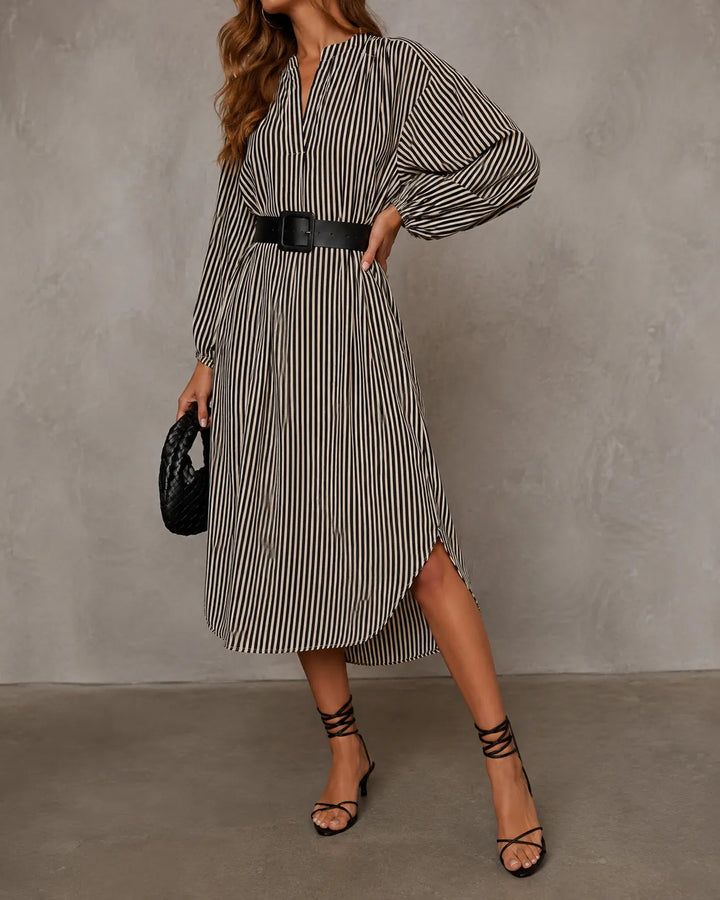 Sienna | Robe chemise midi rayée à ceinture
