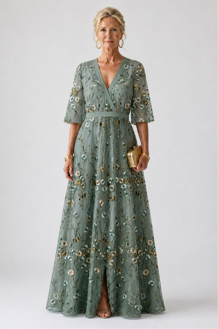 Margaux | Maxi Robe Florale Col en V Manches Courtes