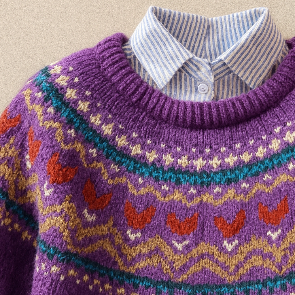 DELACROIX | Pull Jacquard Violet Chaleureux Aveline