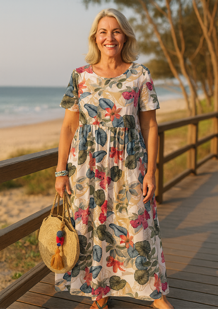 Lovi | Élégante robe midi fleurie à manches volantées