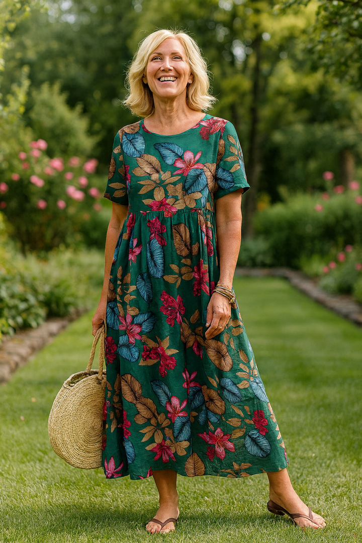 Lovi | Élégante robe midi fleurie à manches volantées