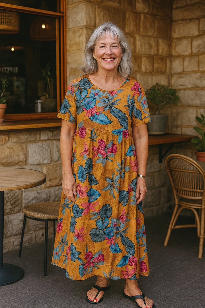 Lovi | Élégante robe midi fleurie à manches volantées