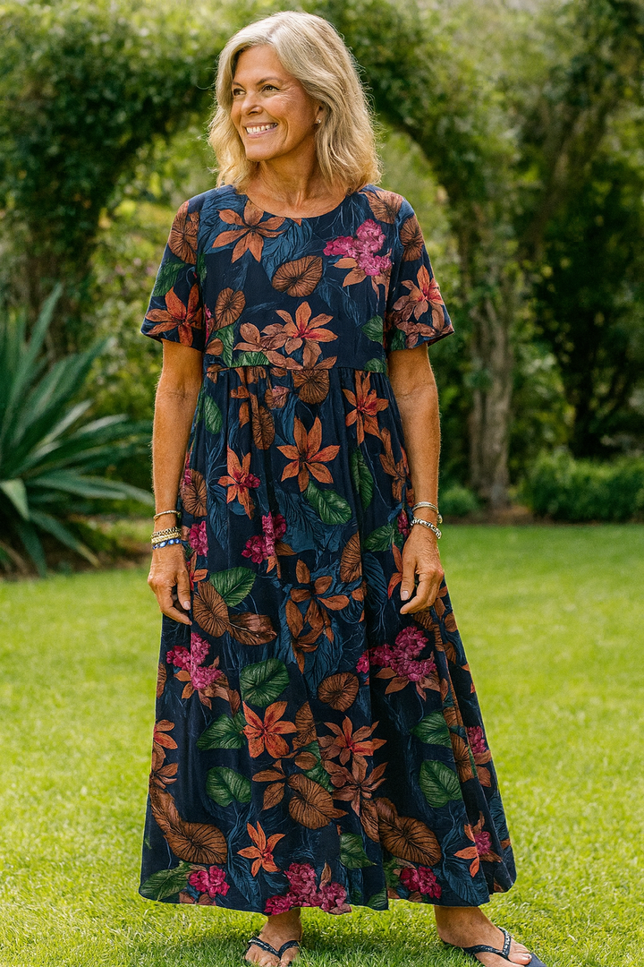 Lovi | Élégante robe midi fleurie à manches volantées