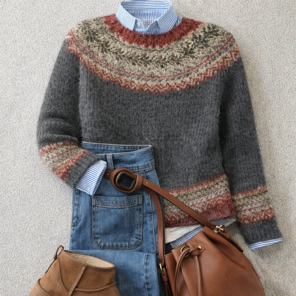 DELACROIX | Pull Maille Empiècement Terracotta Monique